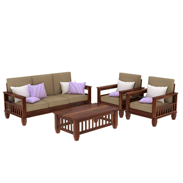 Trinity Solid Sheesham Wood 5 Seater Sofa Set With Coffee Table (3+1+1, Natural Finish)
