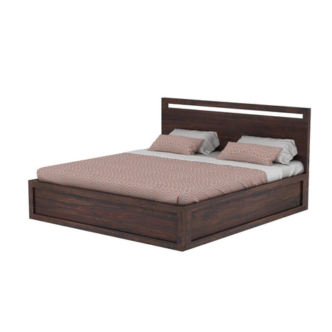 Livinn Solid Sheesham Wood Bed With Box Storage (Queen Size, Walnut Finish)