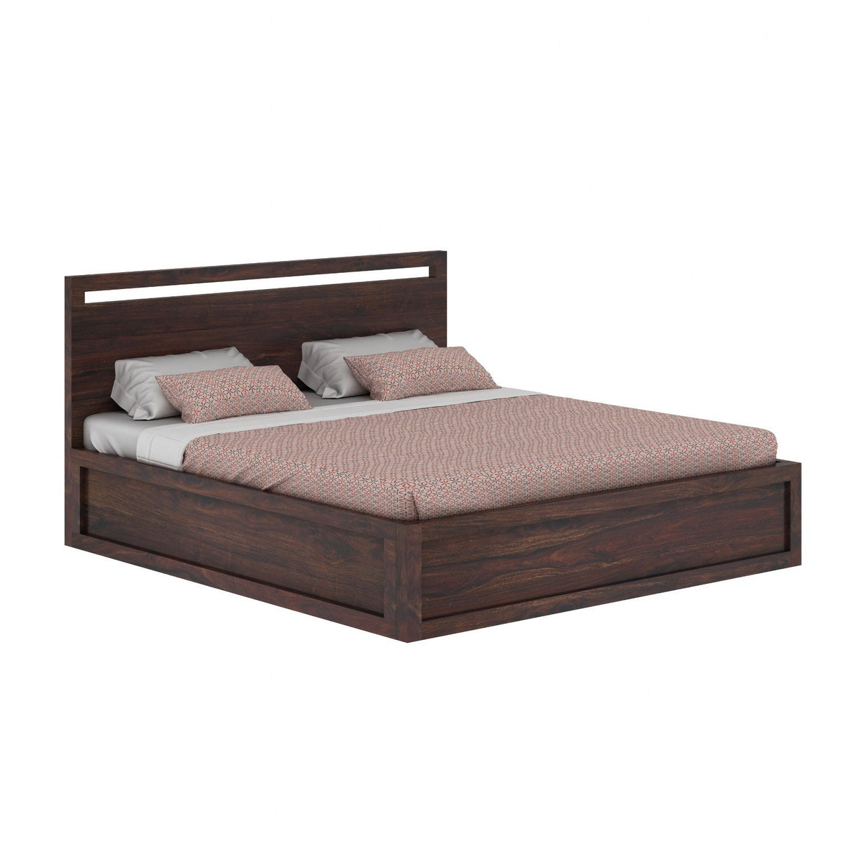 Livinn Solid Sheesham Wood Bed With Box Storage (King Size, Walnut Finish)