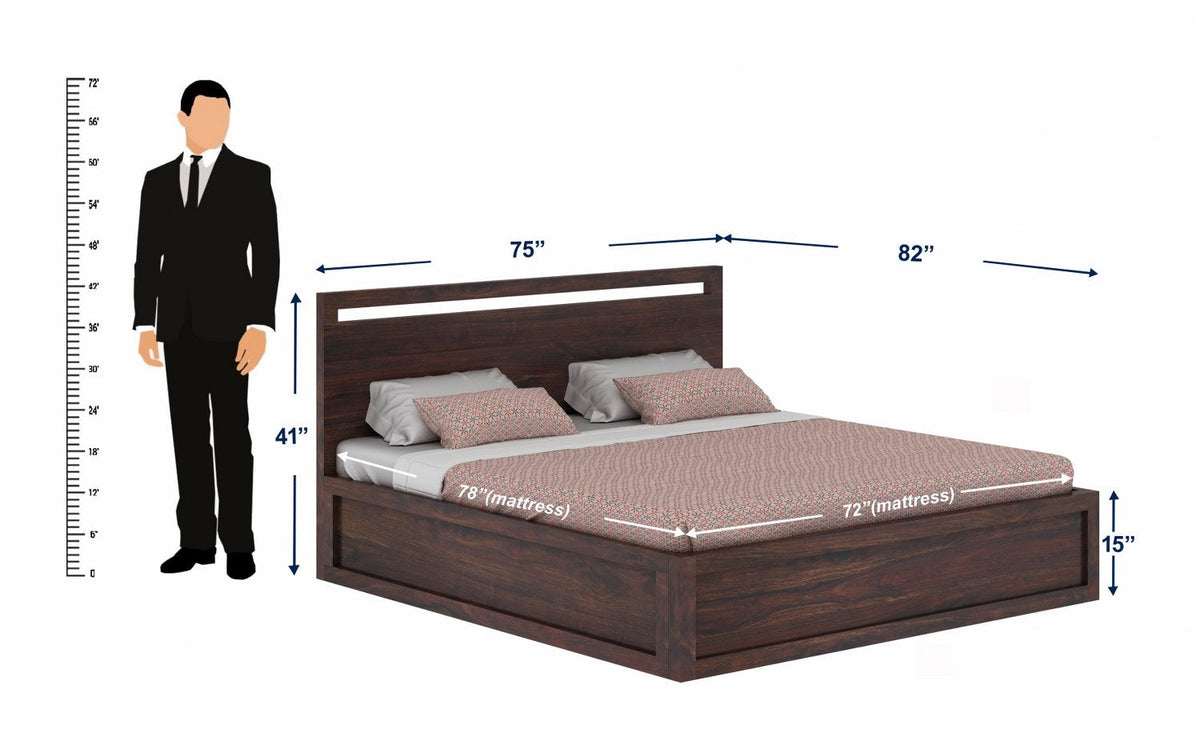 Livinn Solid Sheesham Wood Bed With Box Storage (King Size, Walnut Finish)