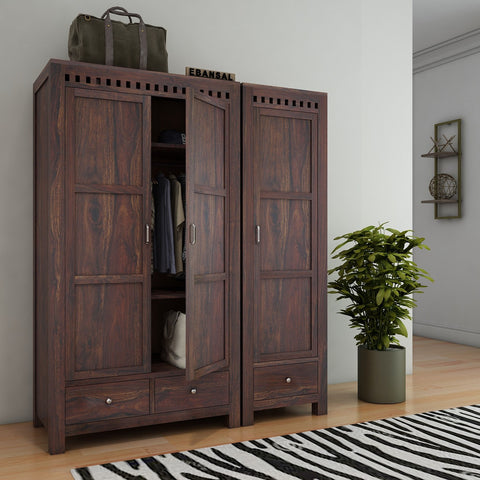 Amer Solid Sheesham Wood Wardrobe Set (Walnut Finish)