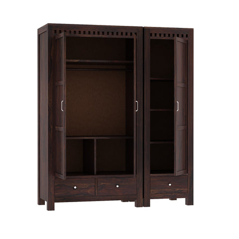 Amer Solid Sheesham Wood Wardrobe Set (Walnut Finish)