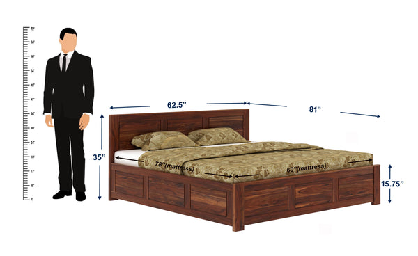 Woodwing Solid Sheesham Wood Bed With Box Storage (Queen Size, Natural Finish)