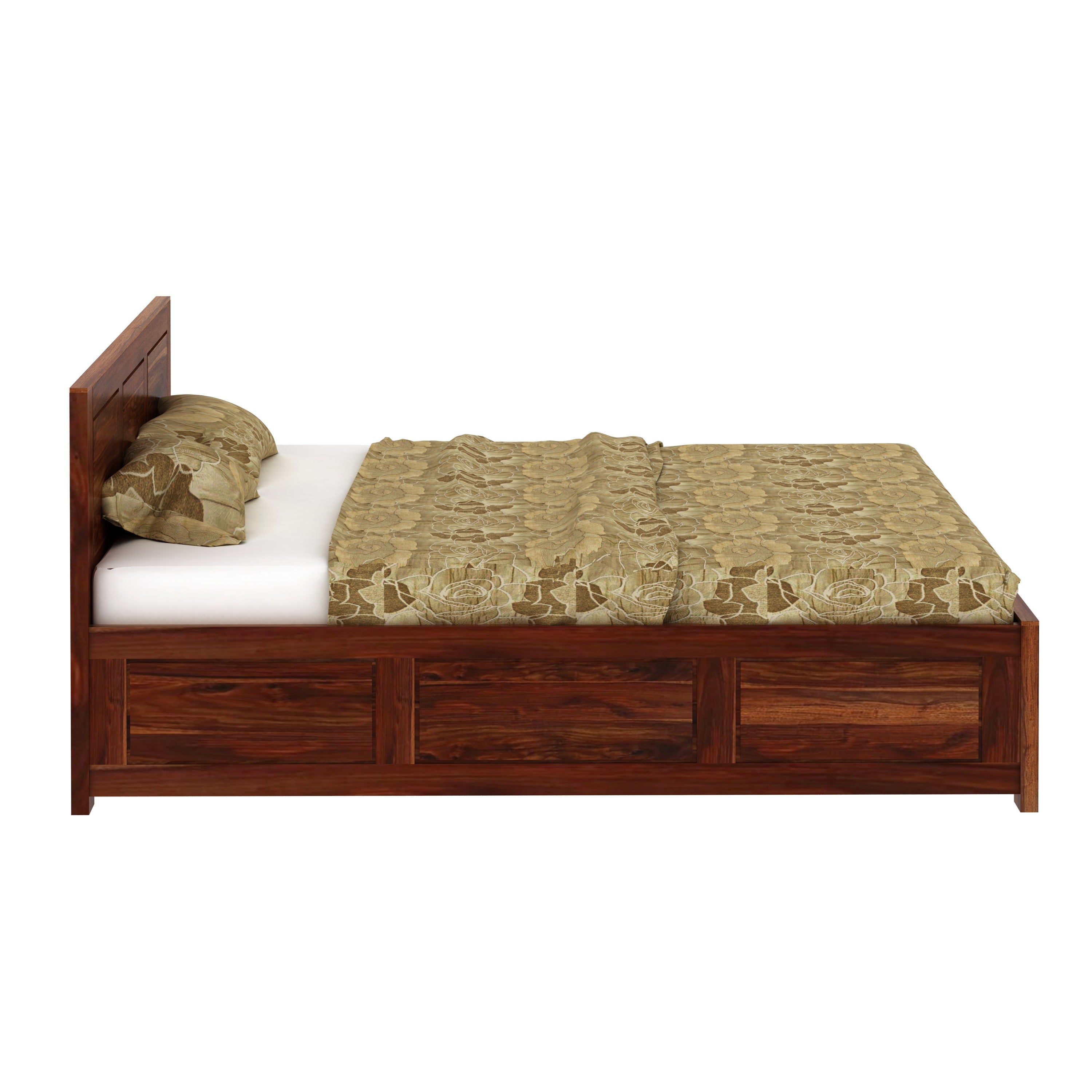 Woodwing Solid Sheesham Wood Bed With Box Storage (King Size, Natural Finish)