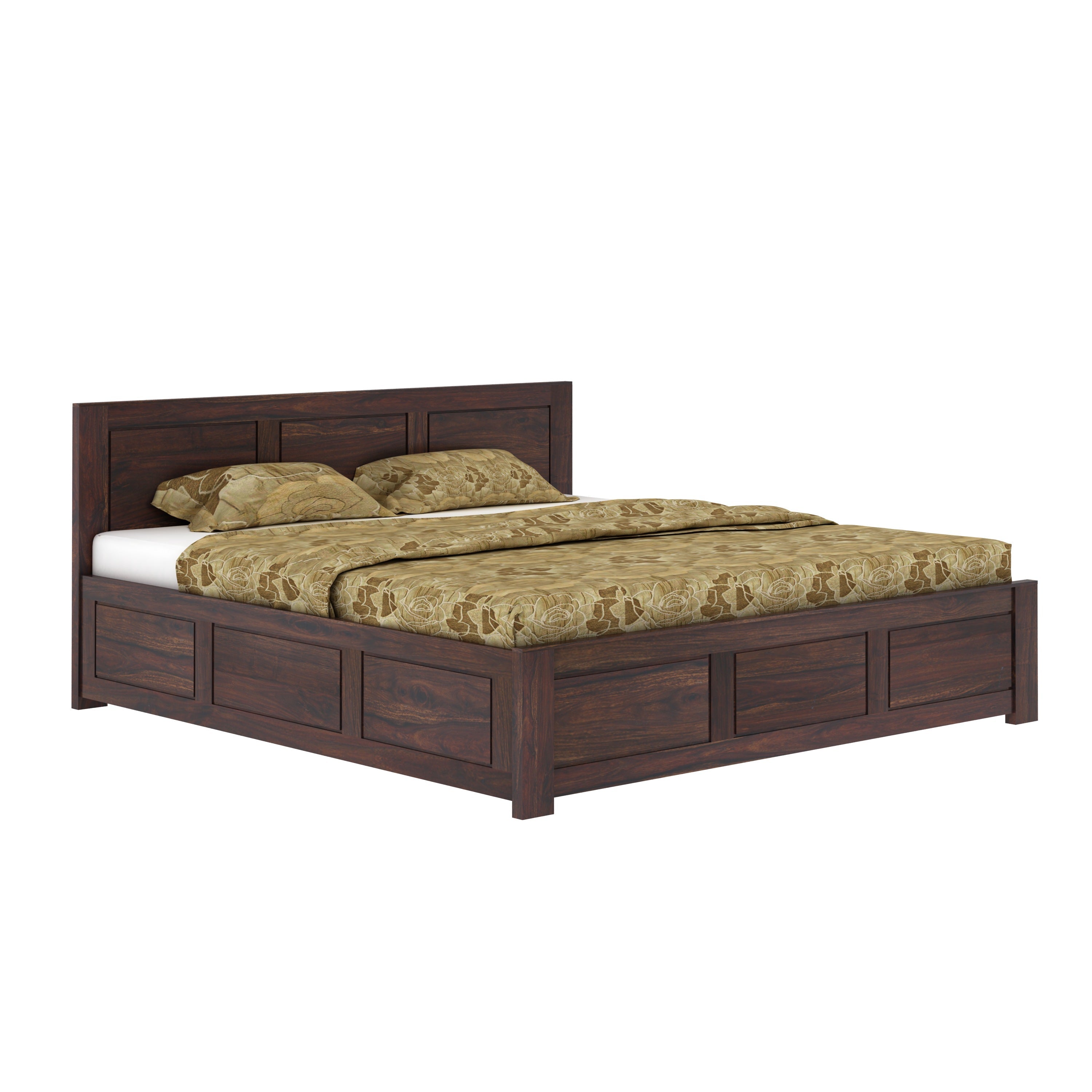 Woodwing Solid Sheesham Wood Bed With Box Storage (Queen Size, Walnut Finish)