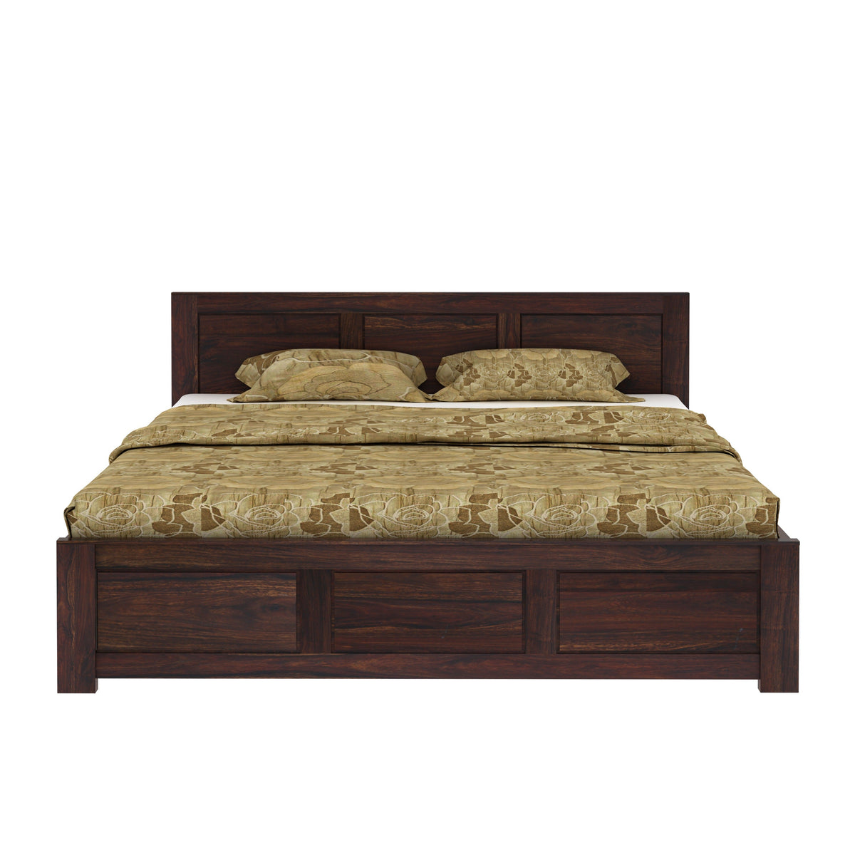 Woodwing Solid Sheesham Wood Bed With Box Storage (King Size, Walnut Finish)
