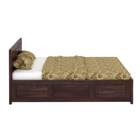 Woodwing Solid Sheesham Wood Bed With Box Storage (King Size, Walnut Finish)