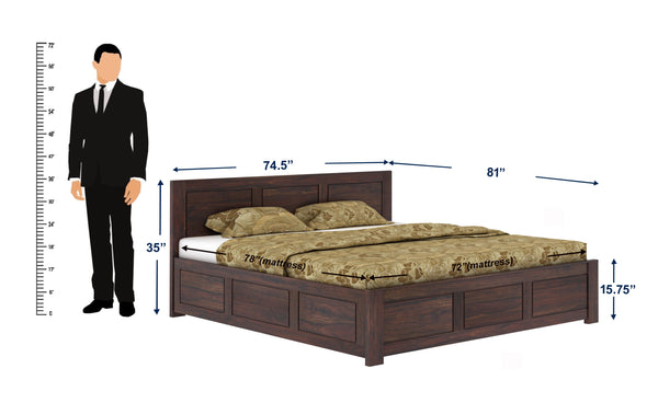 Woodwing Solid Sheesham Wood Bed With Box Storage (King Size, Walnut Finish)