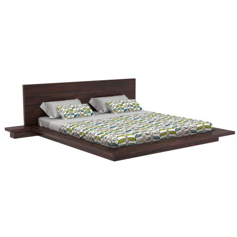 Woodora Solid Sheesham Wood Bed With Bedside Tables (Queen Size, Walnut Finish)