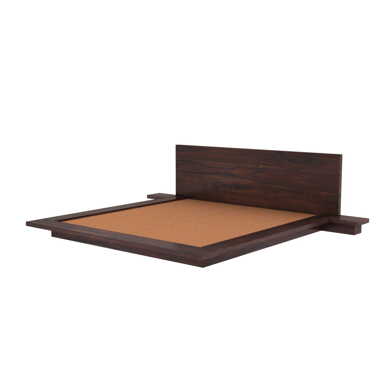 Woodora Solid Sheesham Wood Bed With Bedside Tables (Queen Size, Walnut Finish)