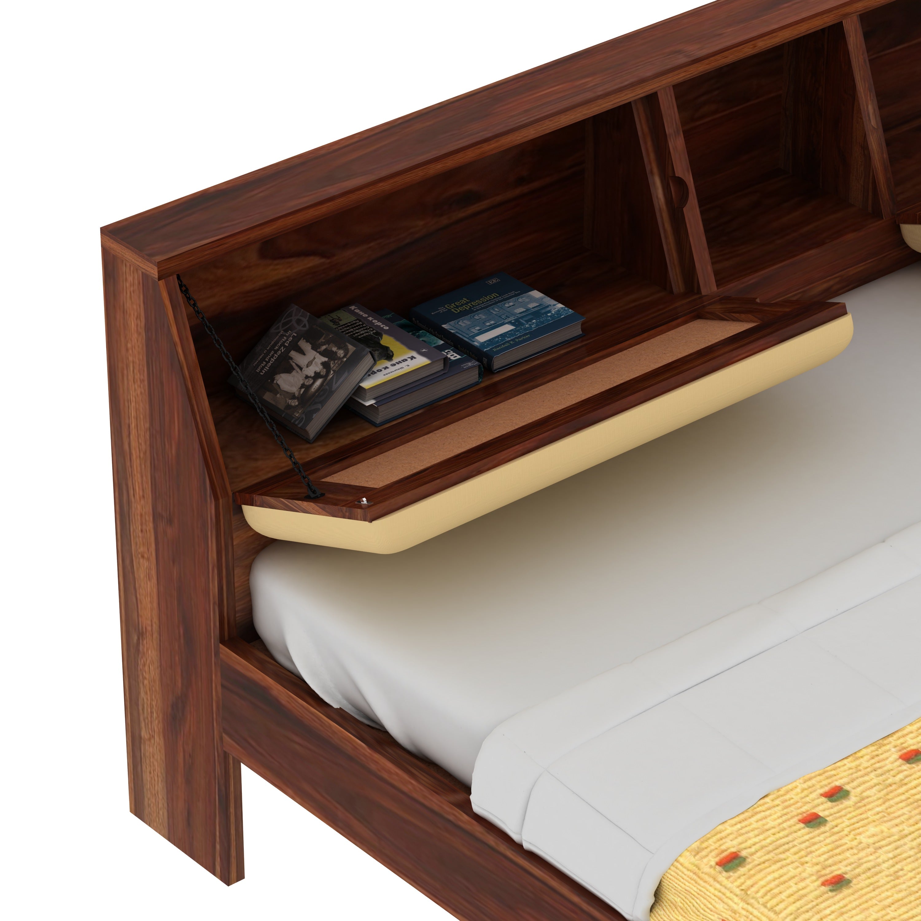 Rubikk Solid Sheesham Wood Bed Without Storage (King Size, Natural Finish)