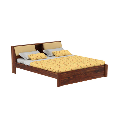 Rubikk Solid Sheesham Wood Bed Without Storage (King Size, Natural Finish)