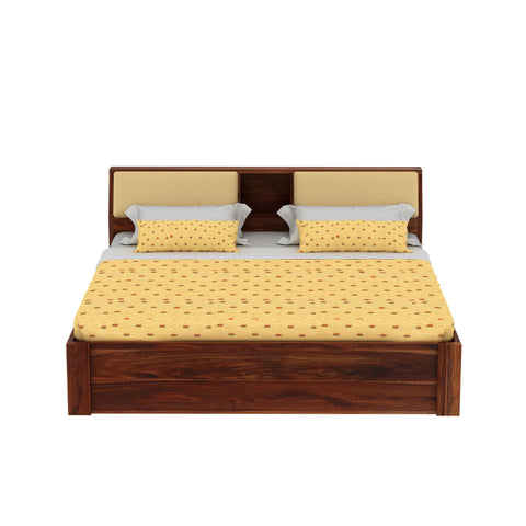 Rubikk Solid Sheesham Wood Bed Without Storage (Queen Size, Natural Finish)