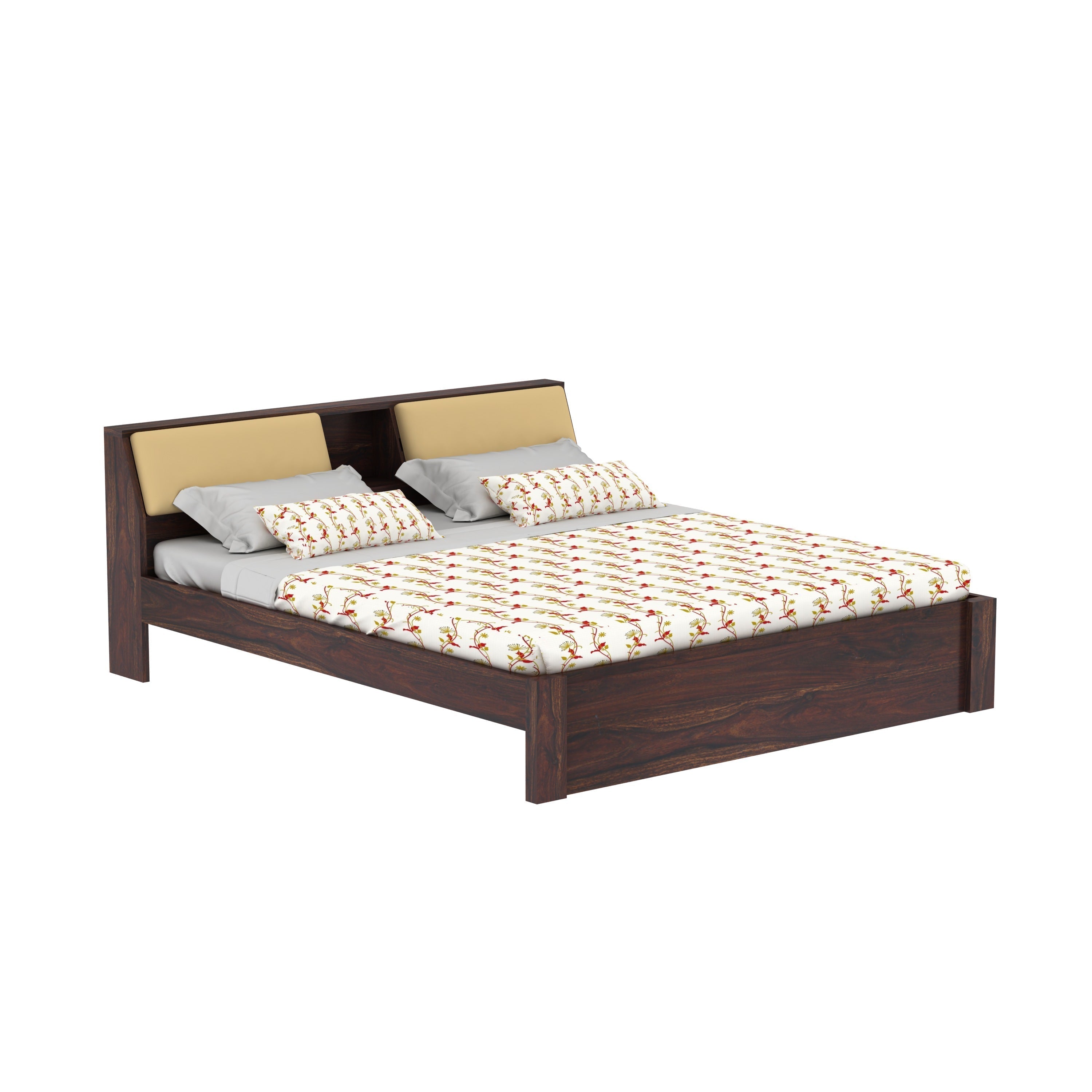 Rubikk Solid Sheesham Wood Bed Without Storage (Queen Size, Walnut Finish)