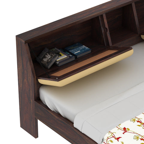 Rubikk Solid Sheesham Wood Bed Without Storage (King Size, Walnut Finish)