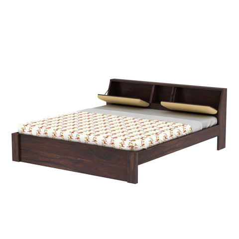 Rubikk Solid Sheesham Wood Bed Without Storage (King Size, Walnut Finish)