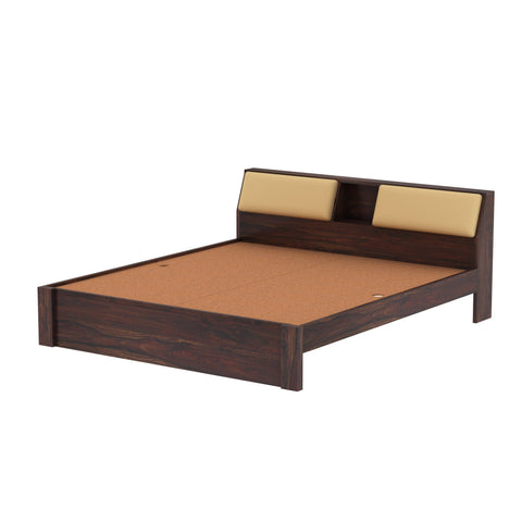 Rubikk Solid Sheesham Wood Bed Without Storage (King Size, Walnut Finish)