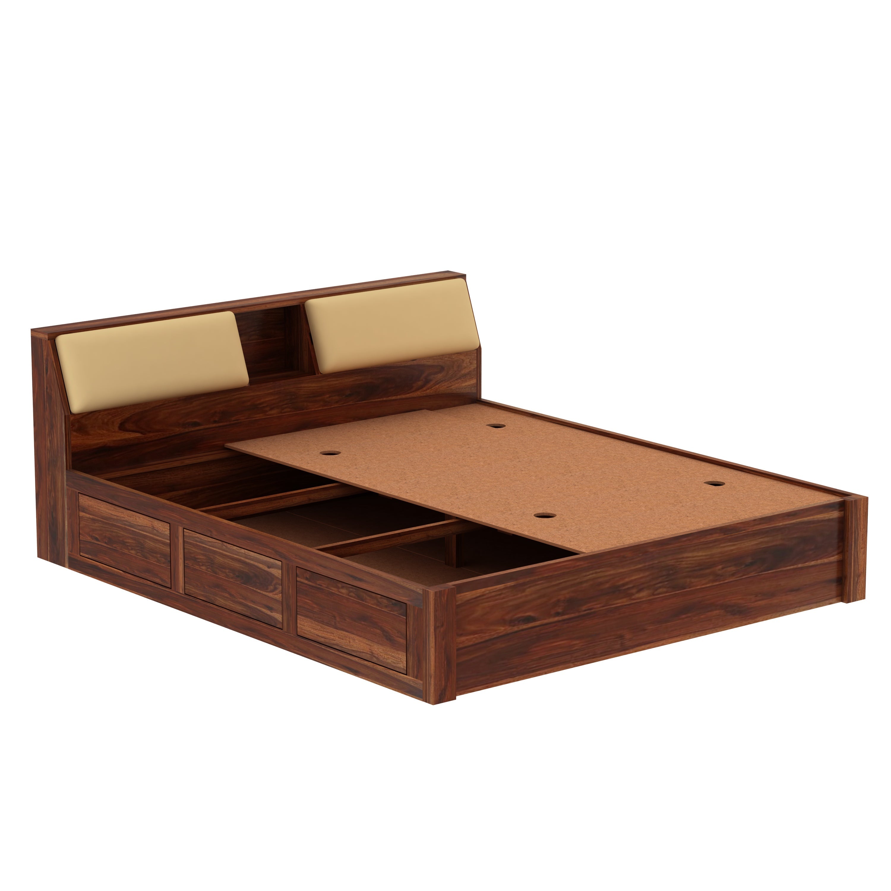 Rubikk Solid Sheesham Wood Bed With Box Storage (Queen Size, Natural Finish)