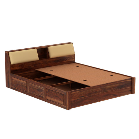 Rubikk Solid Sheesham Wood Bed With Box Storage (King Size, Natural Finish)