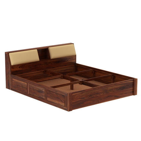 Rubikk Solid Sheesham Wood Bed With Box Storage (Queen Size, Natural Finish)