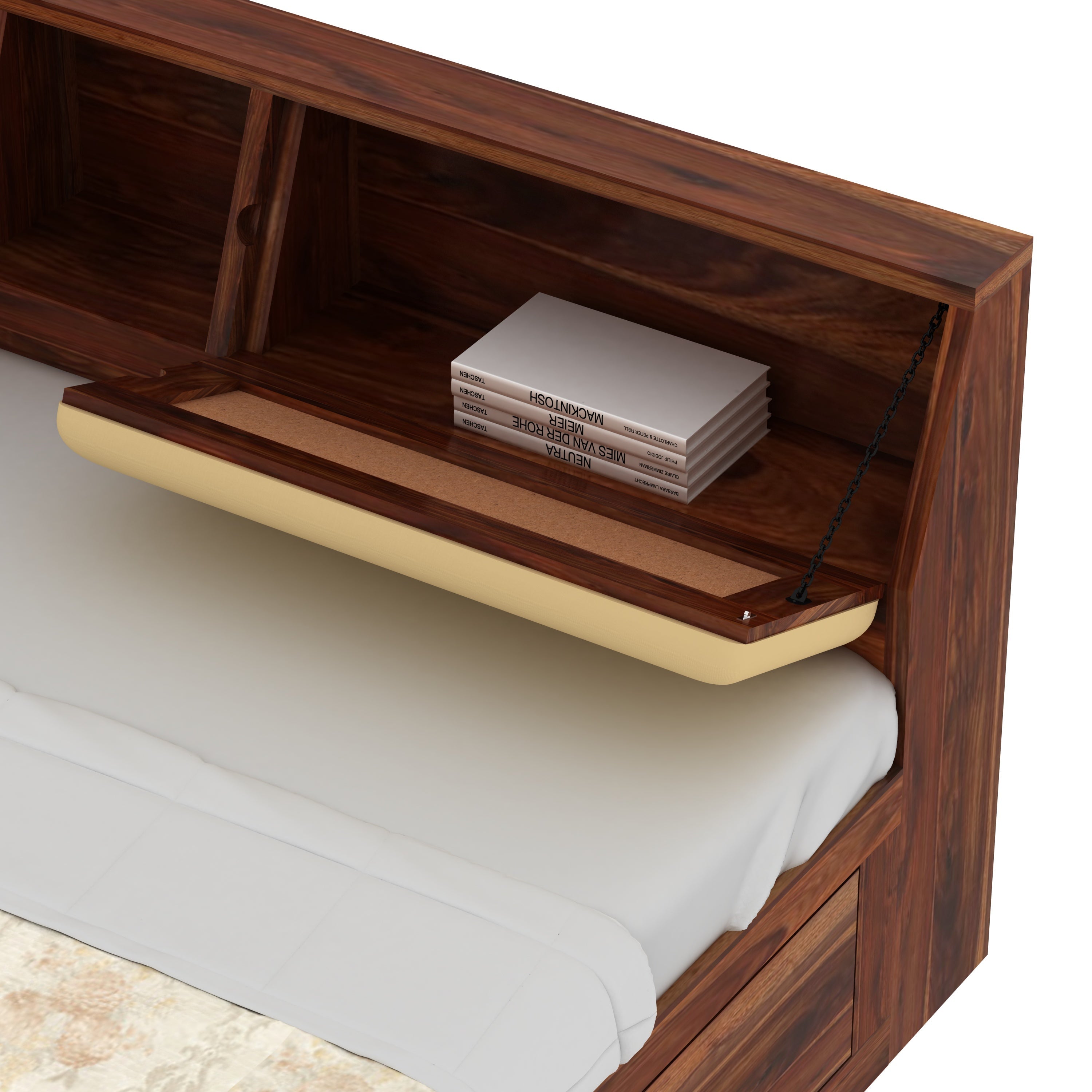 Rubikk Solid Sheesham Wood Bed With Box Storage (Queen Size, Natural Finish)