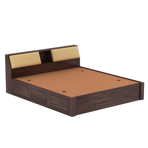 Rubikk Solid Sheesham Wood Bed With Box Storage (King Size, Walnut Finish)