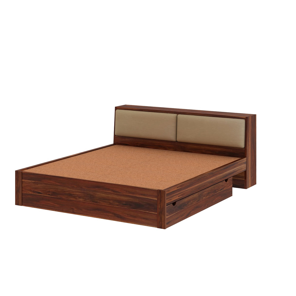 Lumin Solid Sheesham Wood Bed With 2 Drawers And 2 Side Tables (Queen Size, Natural)