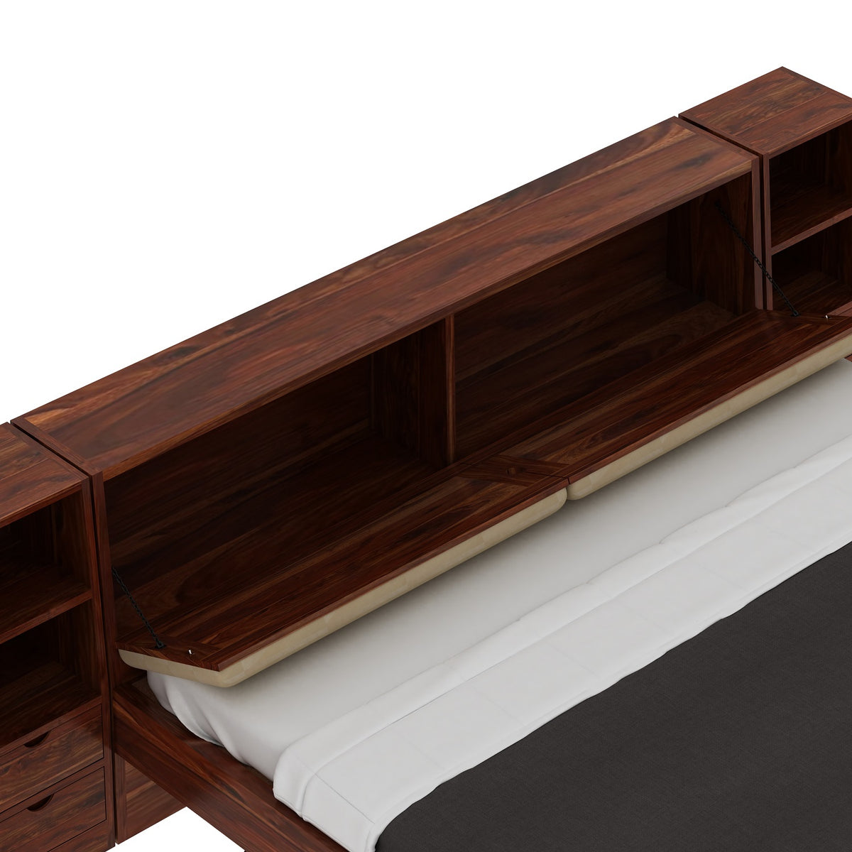 Lumin Solid Sheesham Wood Bed With 2 Drawers And 2 Side Tables (Queen Size, Natural)