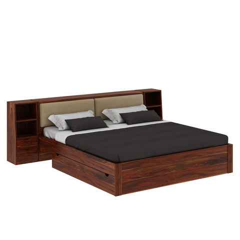 Solid Sheesham Wood Lumin Bed With Drawer Storage and Side Table