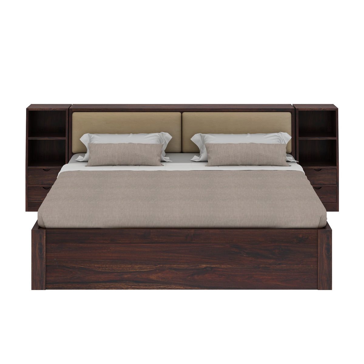 Lumin Solid Sheesham Wood Bed With 2 Drawers (King Size, Walnut)