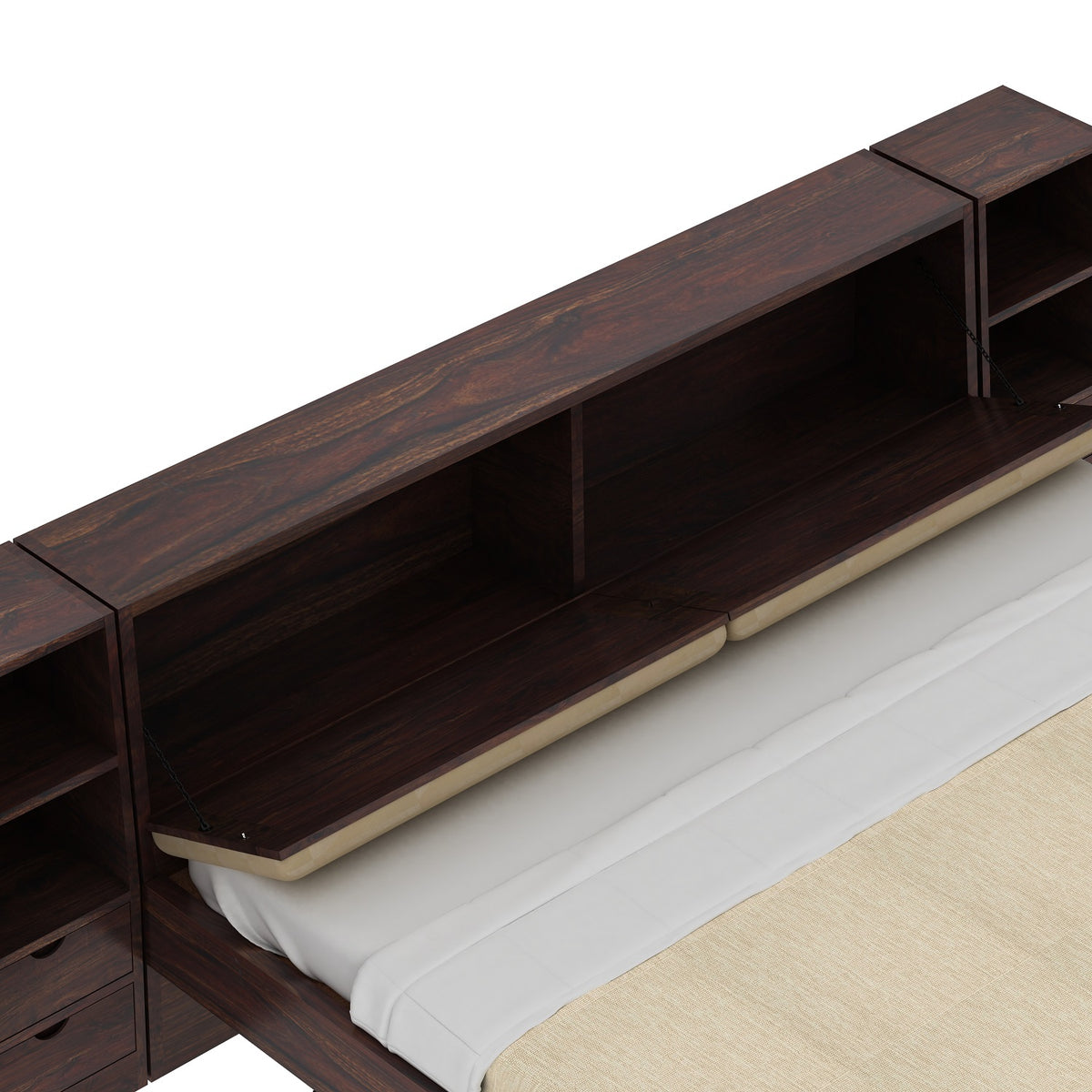 Lumin Solid Sheesham Wood Bed With 2 Drawers (King Size, Walnut)