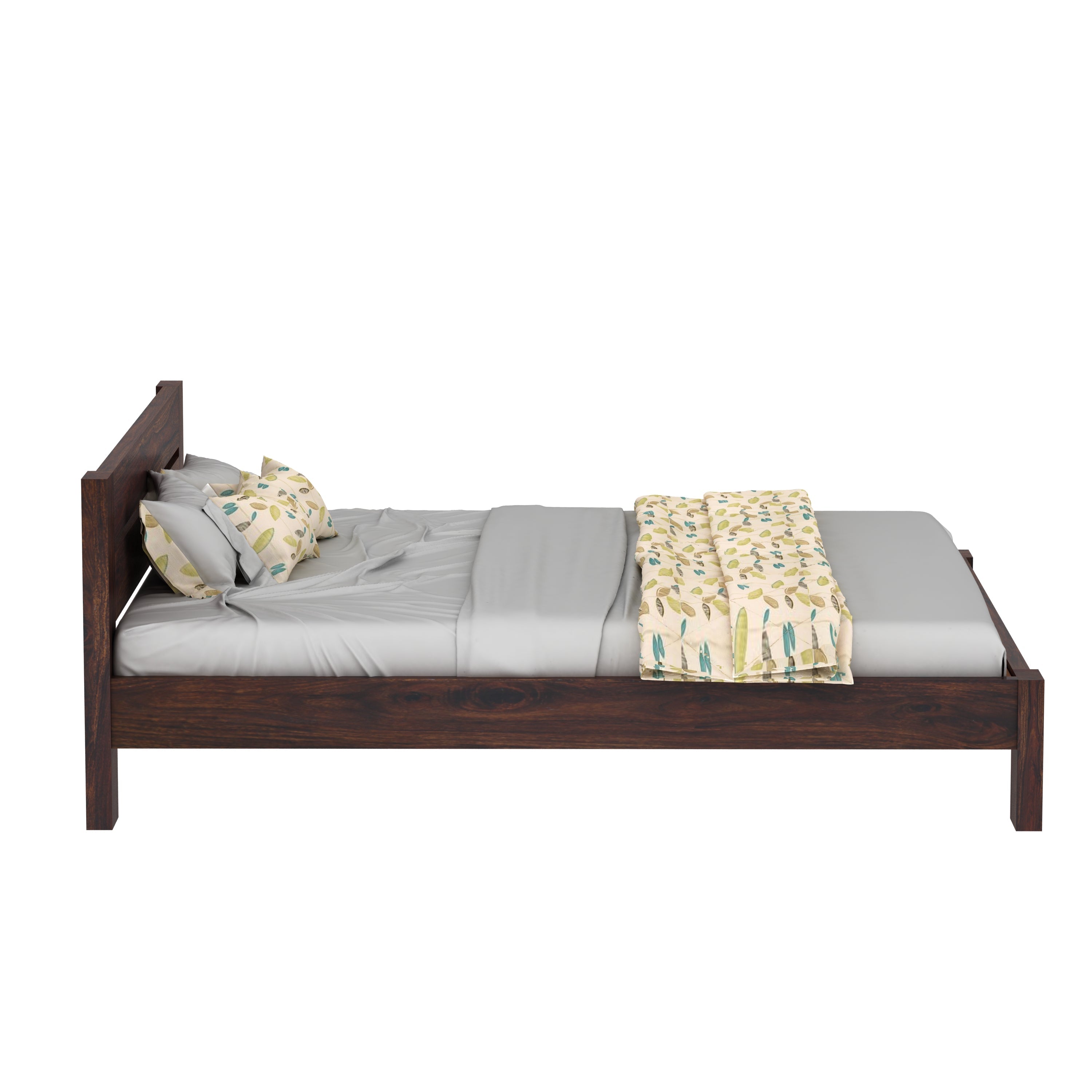 Maria Solid Sheesham Wood Bed Without Storage (Queen Size, Walnut Finish)