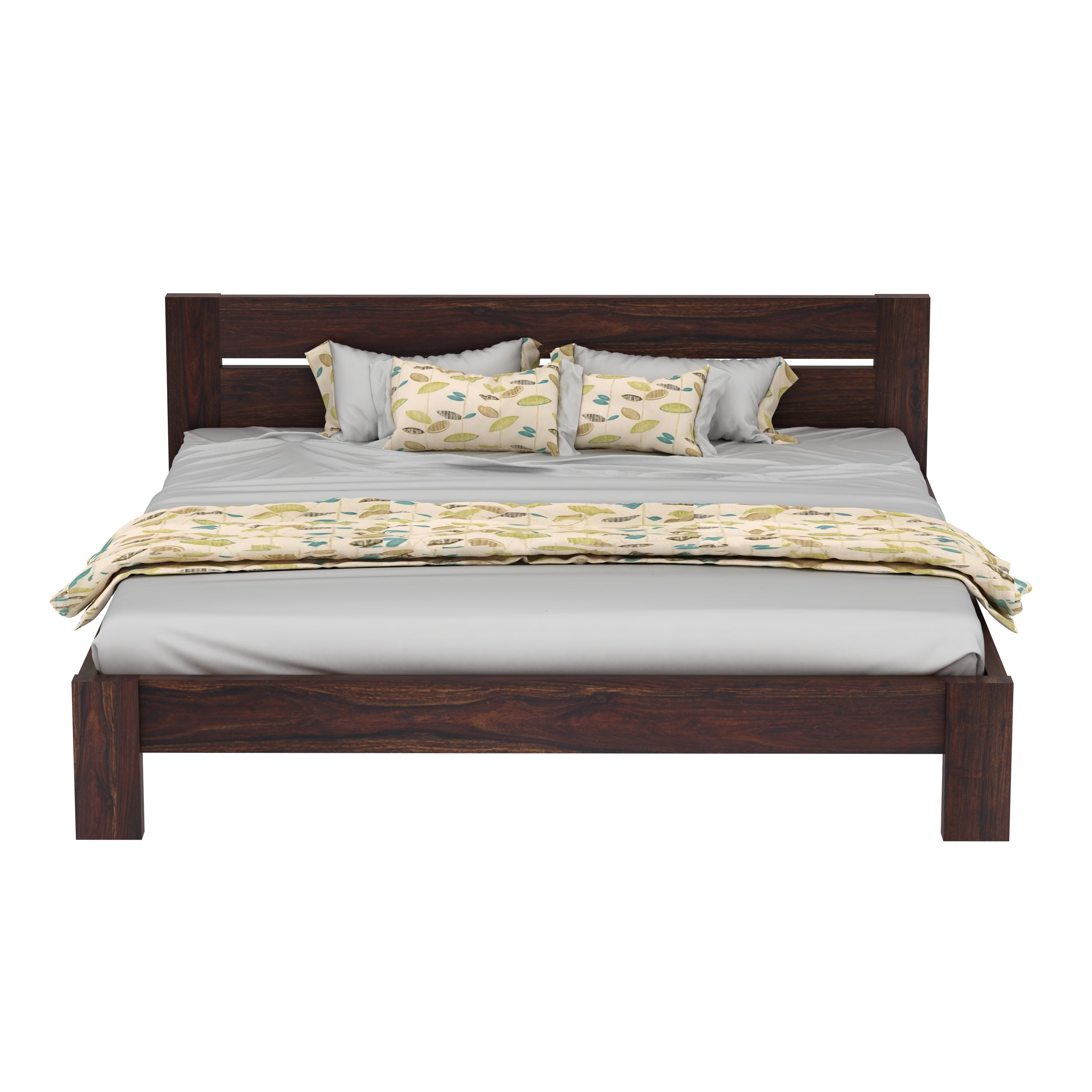 Maria Solid Sheesham Wood Bed Without Storage (Queen Size, Walnut Finish)