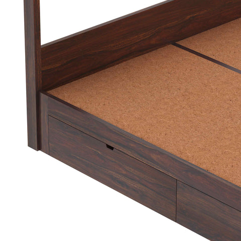 Solivo Solid Sheesham Wood Poster Bed With Four Drawers (King Size, Walnut Finish)