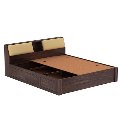 Rubikk Solid Sheesham Wood Bed With Box Storage (King Size, Walnut Finish)
