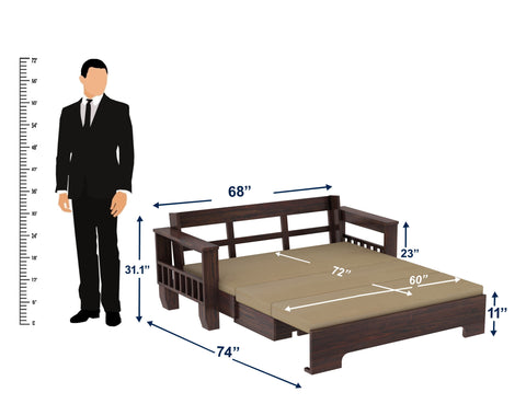 Trinity Solid Sheesham Wood 3 Seater Sofa Cum Bed (Walnut Finish)