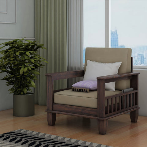 Trinity Solid Sheesham Wood Single Seater Sofa (Walnut Finish)