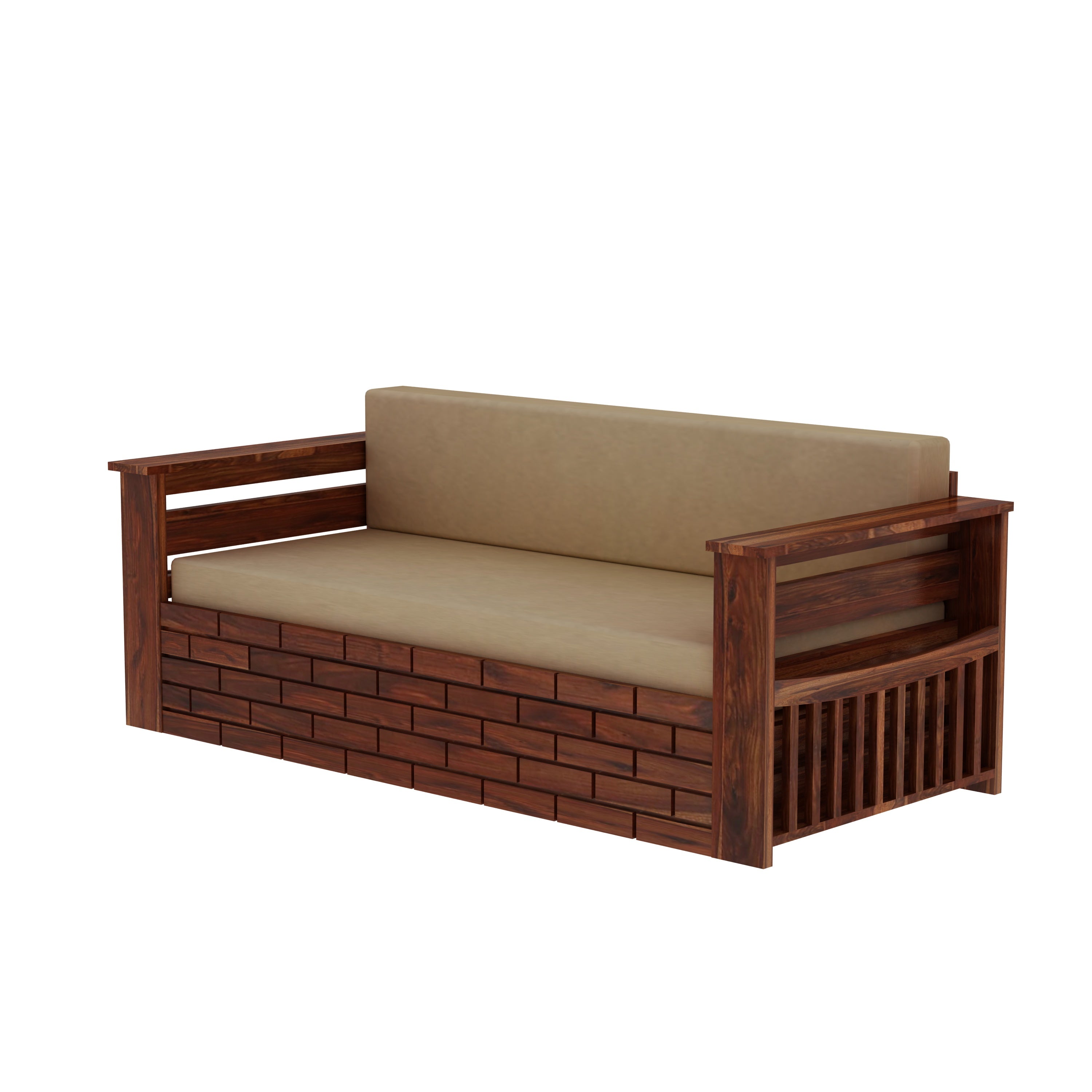 Elementra Solid Sheesham Wood 3 Seater Sofa Cum Bed With Storage (Natural Finish)