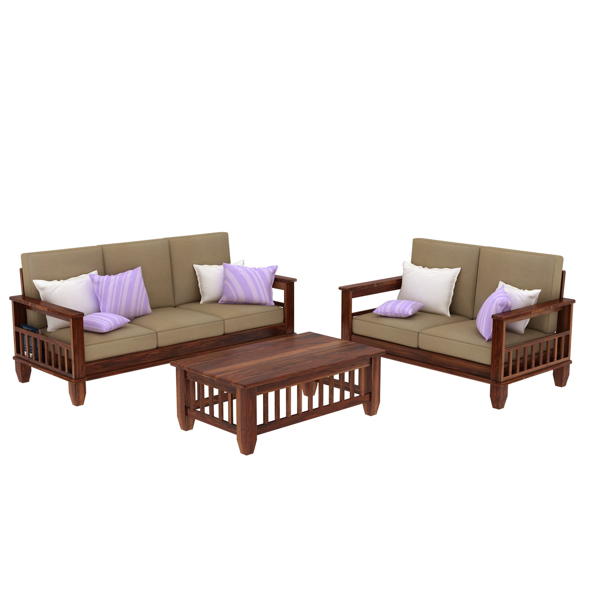 Trinity Solid Sheesham Wood 5 Seater Sofa Set (3+2, Natural Finish)
