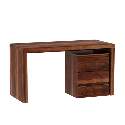 Denzaderb Solid Sheesham Wood Study Table With Movable Chest of Drawers (Natural Finish)
