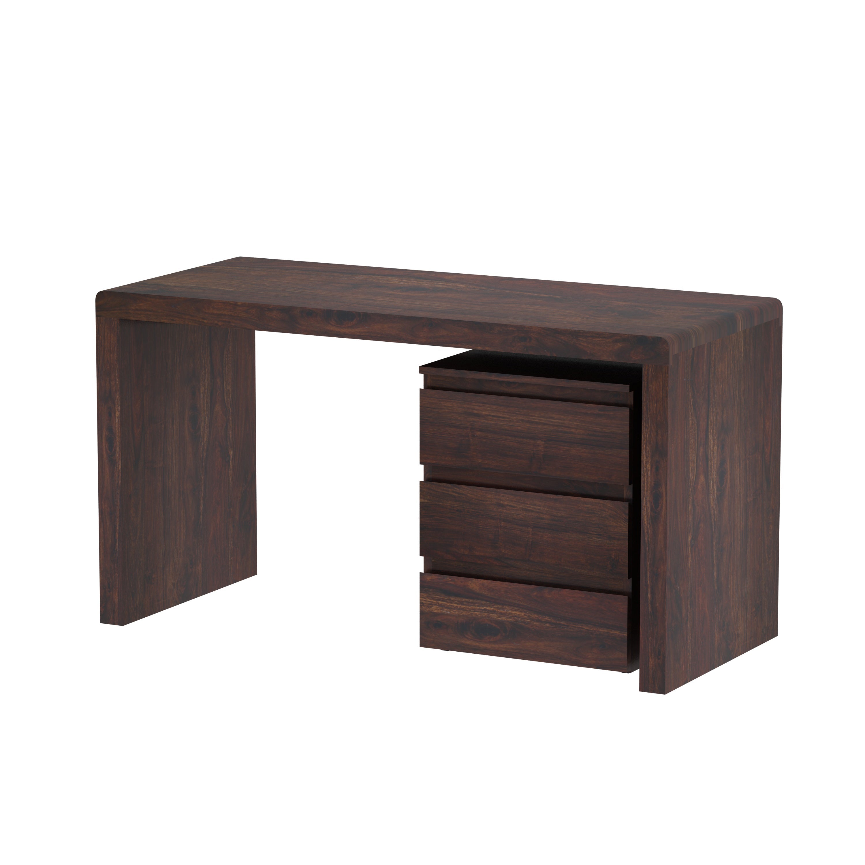 Denzaderb Solid Sheesham Wood Study Table With Movable Chest of Drawers (Walnut Finish)