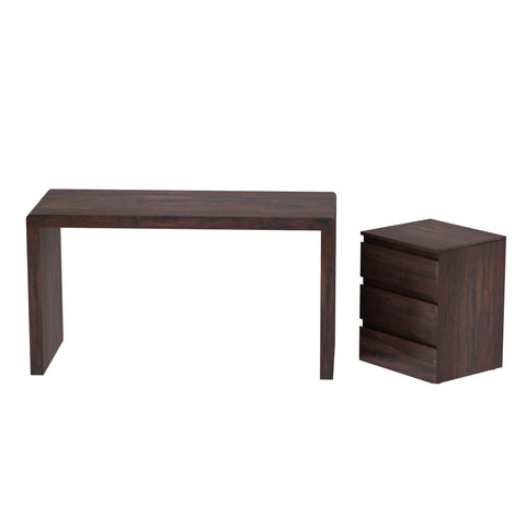 Denzaderb Solid Sheesham Wood Study Table With Movable Chest of Drawers (Walnut Finish)