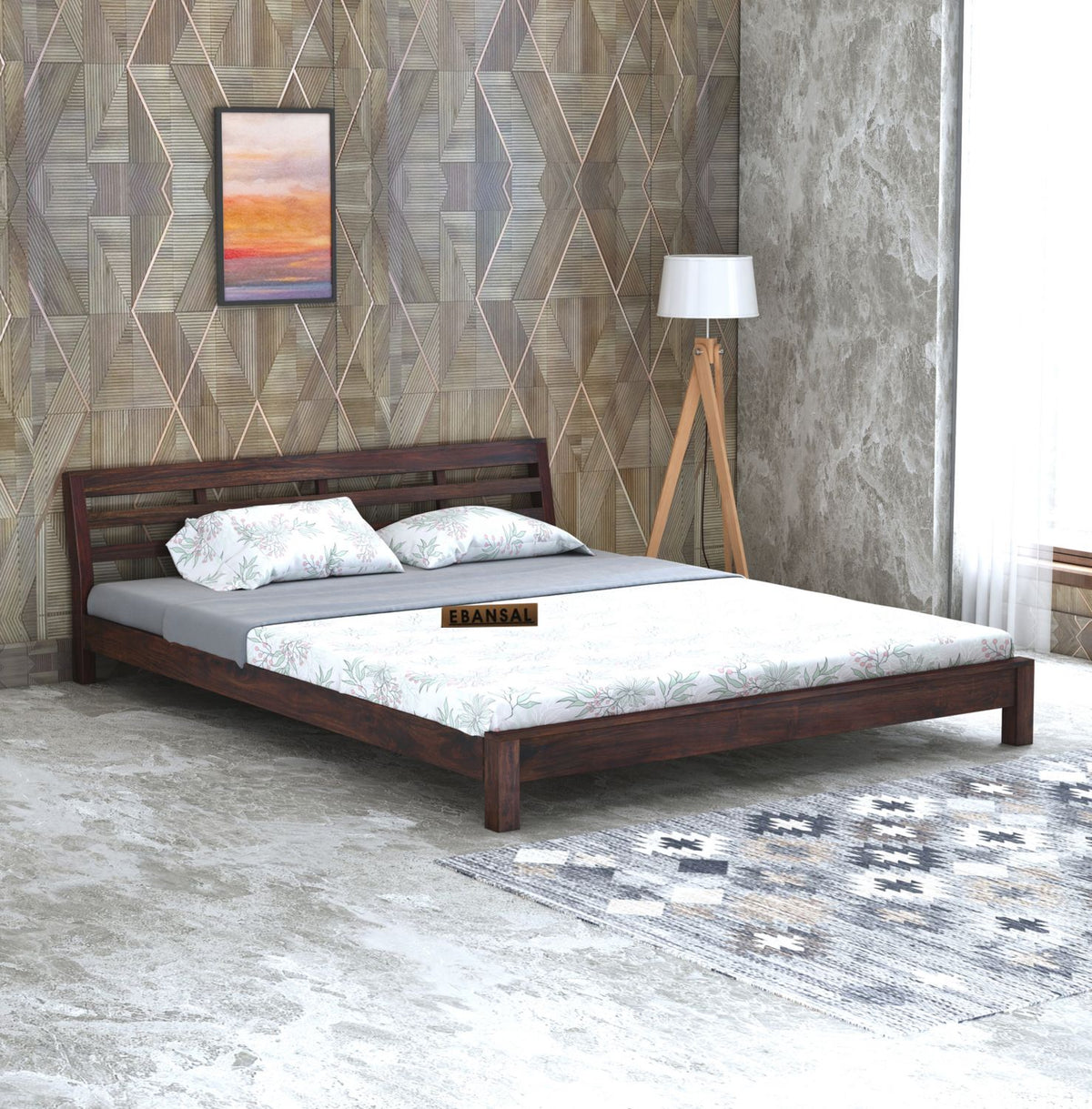 Essen Solid Sheesham Wood Bed Without Storage (King Size, Walnut Finish)