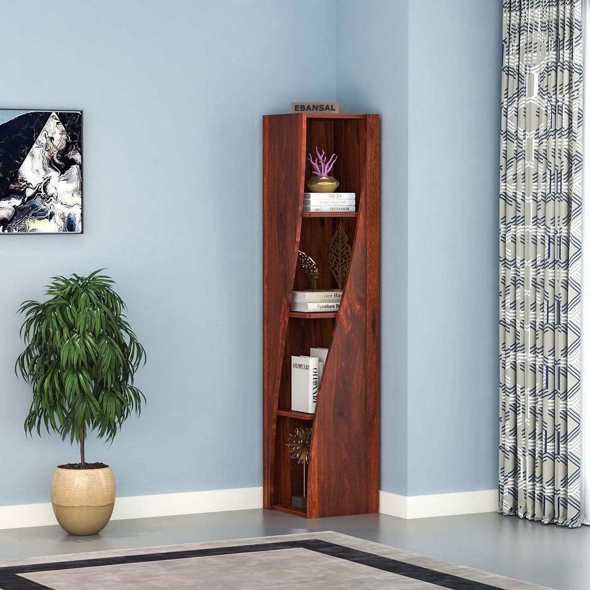 Essen Solid Sheesham Wood Spiral Bookshelf (3 Shelf, Natural Finish)