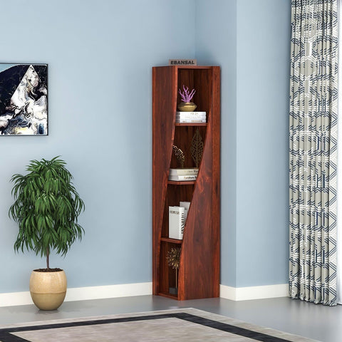 Essen Solid Sheesham Wood Spiral Bookshelf (3 Shelf, Natural Finish)