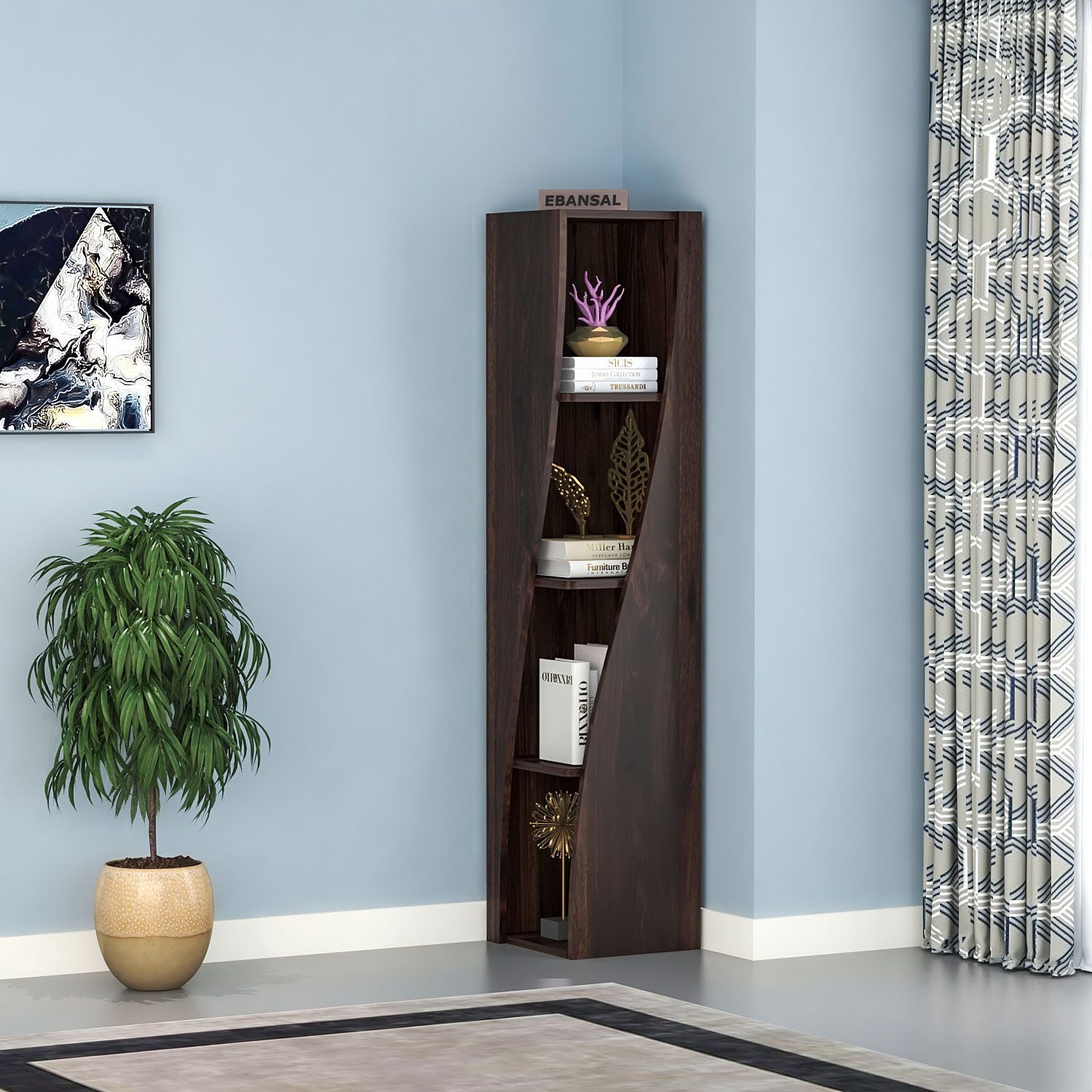 Essen Solid Sheesham Wood Spiral Bookshelf (3 Shelf, Walnut Finish)