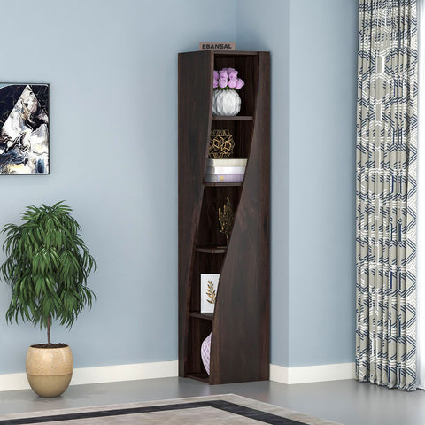 Essen Solid Sheesham Wood Spiral Bookshelf (4 Shelf, Walnut Finish)