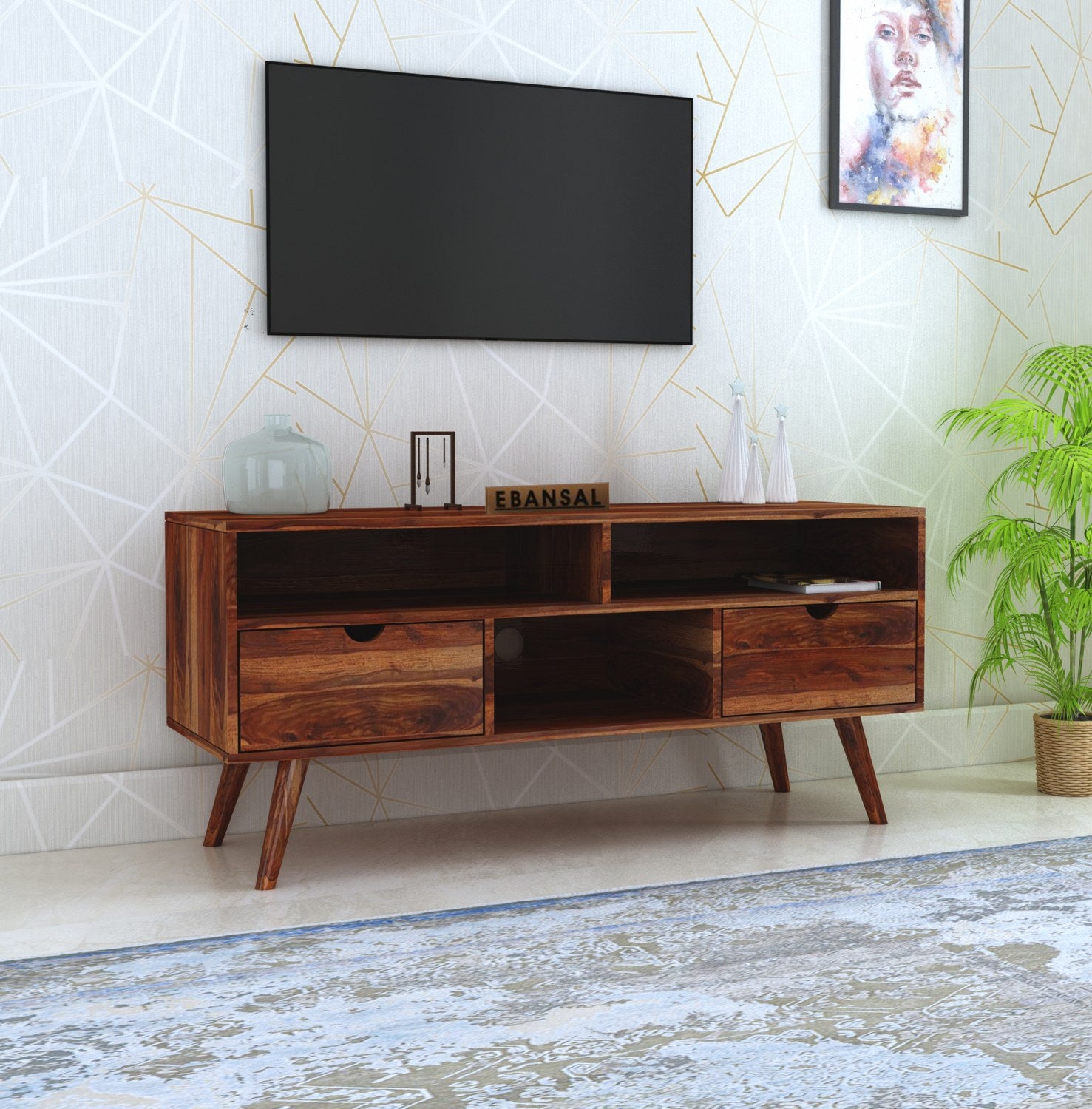 Essen Solid Sheesham Wood TV Unit (Natural Finish)