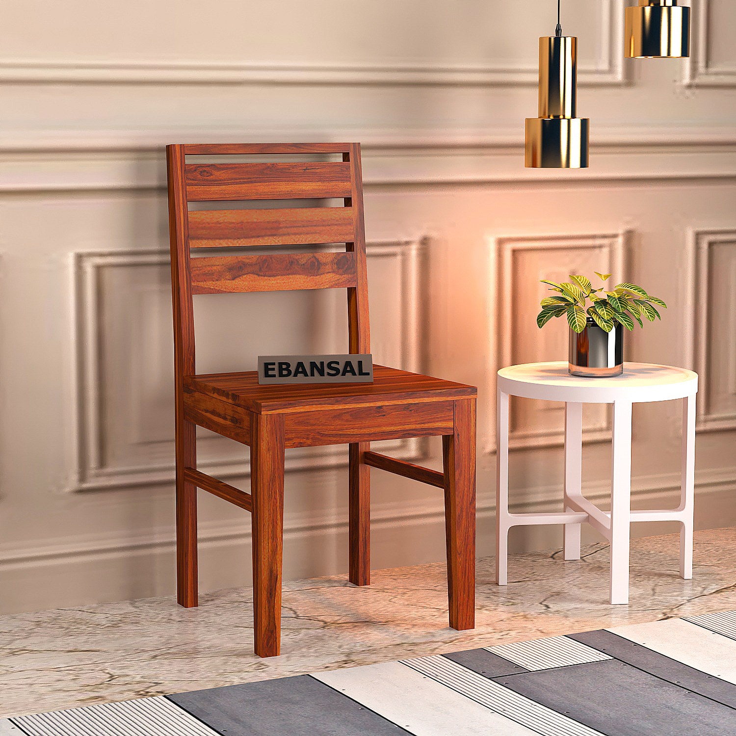 Feelinn Solid Sheesham Wood Chair (Without Cushion, Natural Finish)