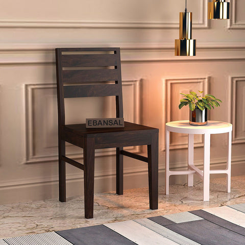Feelinn Solid Sheesham Wood Chair (Without Cushion, Walnut Finish)